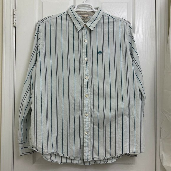 Timberland LS Button Down Shirt Men's 2XL Striped White Blue Gray - Picture 1 of 8